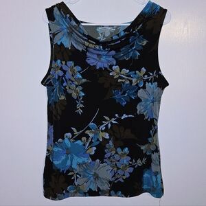 Croft And Barrow black floral Sleeveless Shirt Med Lightweight cowl neck